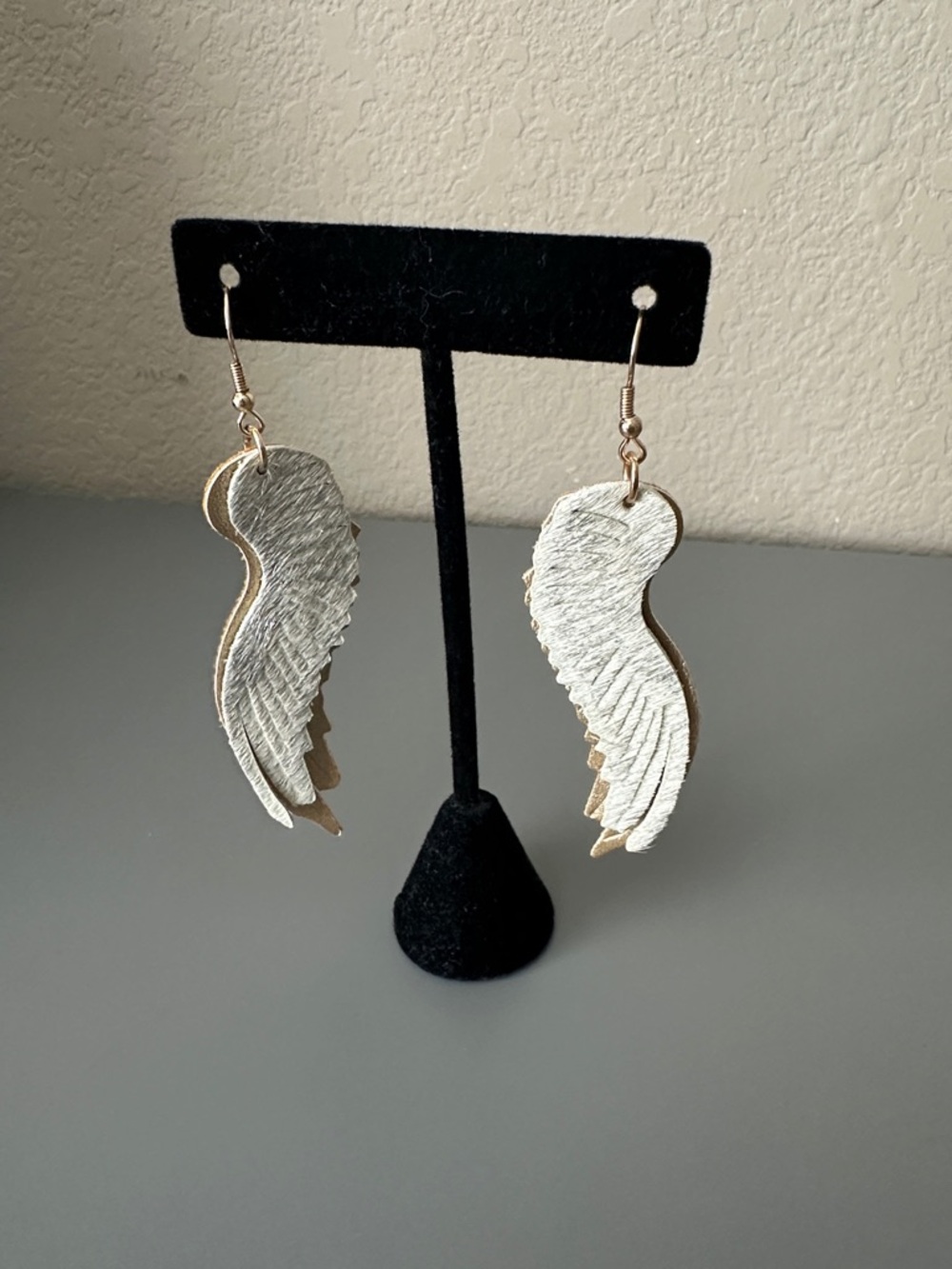 Textured Silver Wing Drop Earrings for Women